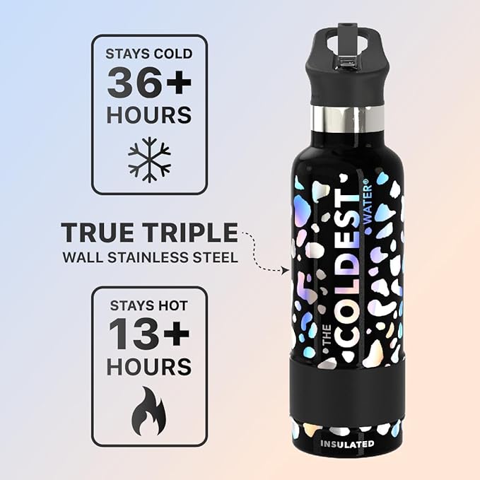 COLDEST Kids Water Bottle for School - Multiple Sizes (Straw Lid) Insulated Stainless Steel Reusable Leak-Proof for Girls, Boys (Moonlight Leopard, 21 oz)