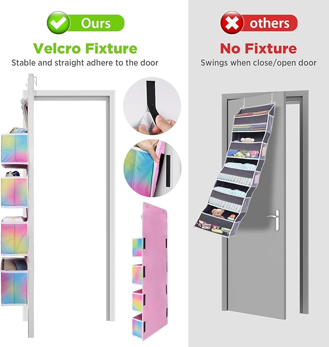 Univivi Door Storage Organizer Nursery Over the Door Organizer Baby Storage with 4 Large Pockets and 3 Small PVC Pockets for Baby Girls Room Toys and Sundries Organization