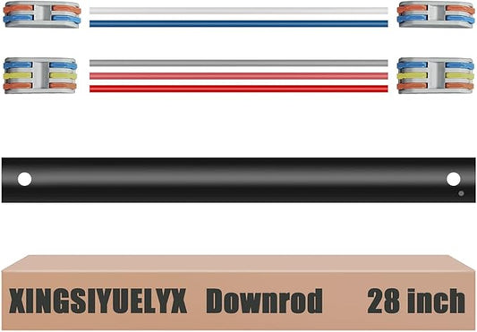 28" Ceiling Fan Downrod, 【1 Outside Diameter】 Black Extended Downrod, including 4 Wire Connectors and 5 Extension Wires (No Threads)