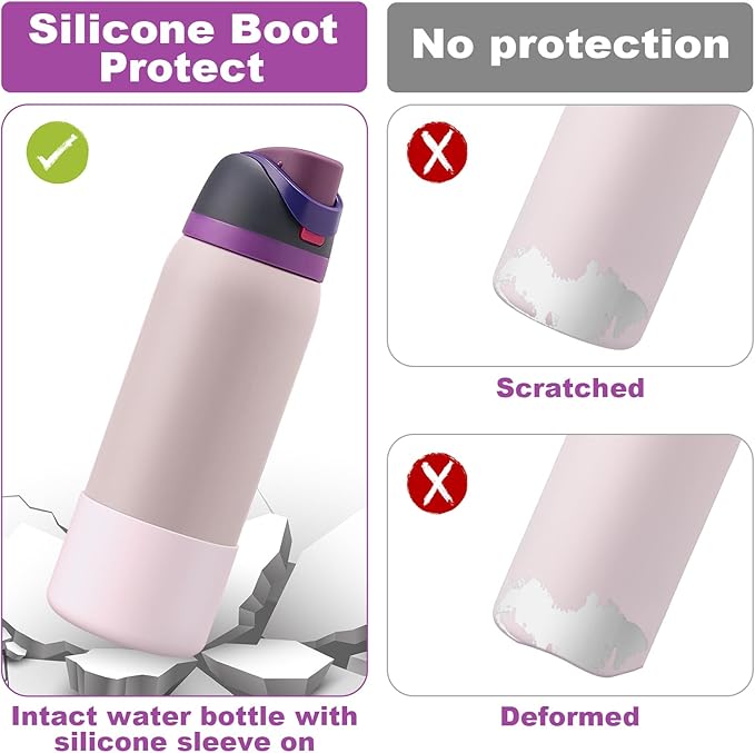 2PCS Silicone Water Bottle Boot for Owala 24oz 32oz 40oz, Anti-Slip Protective Sleeve Bottom Bumper Protector for FreeSip, Twist, and Flip Stainless Steel Water Bottles