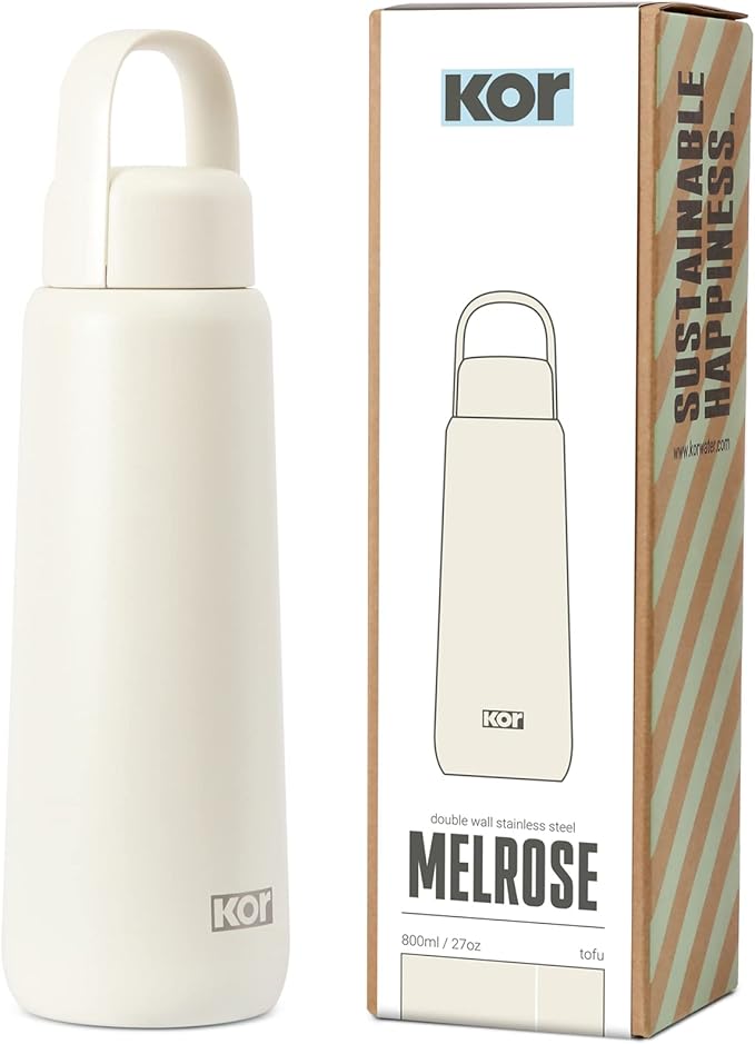 KOR Melrose 27oz Double Wall Insulated Water Bottle - Keeps Beverages Hot for 12hrs, Cold for 24hrs - Stainless Steel Design - Contoured Perfect Spout for Drinking