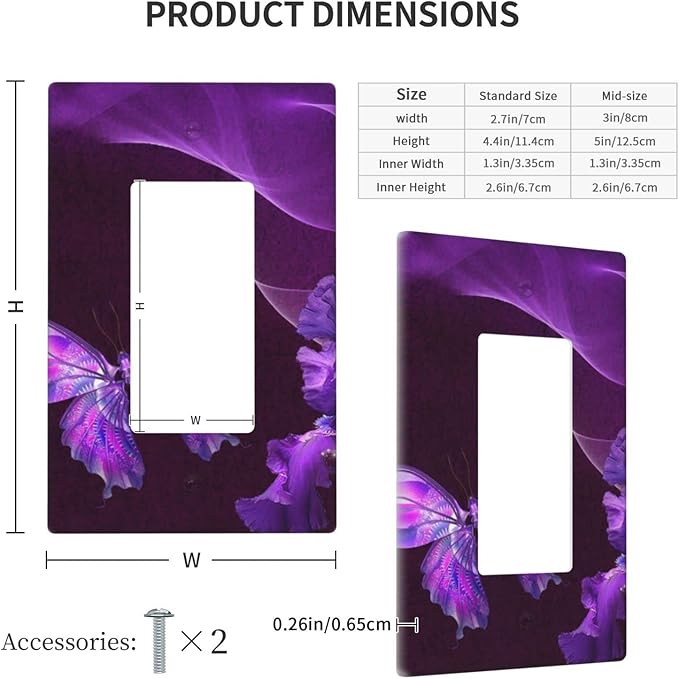 Purple Butterfly Flower Single Rocker Light Switch Wall Plate Cover Decorative 1-Gang for Outlet Girls Room Bathroom Bedroom Home Kitchen One Decora Receptacle Polycarbonate Power Gear 4.5" x 2.76"