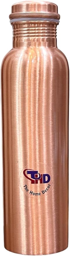 34Oz Pure Copper Water Bottle for Drinking Large Handcrafted Ayurvedic Copper Water Bottle, Leak Proof Lid Smooth Finish Water Vessel Copper Drinking Water Bottle 34Oz (Smooth Finish)