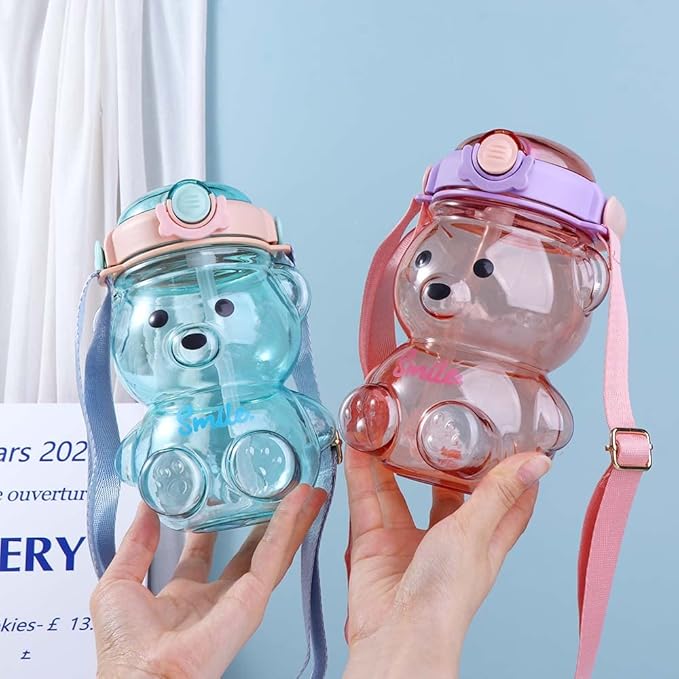 Vctitil Large Capacity Straw Water Cup Cute Bear Belly Cup Outdoor Sports Bottle 1000ml Plastic Water Cup(purple)