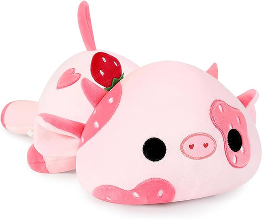 Onsoyours Cute Cow Plushie, Soft Stuffed Strawberry Cow Squishy Plush Animal Toy Pillow for Kids (Strawberry Cow, 9")