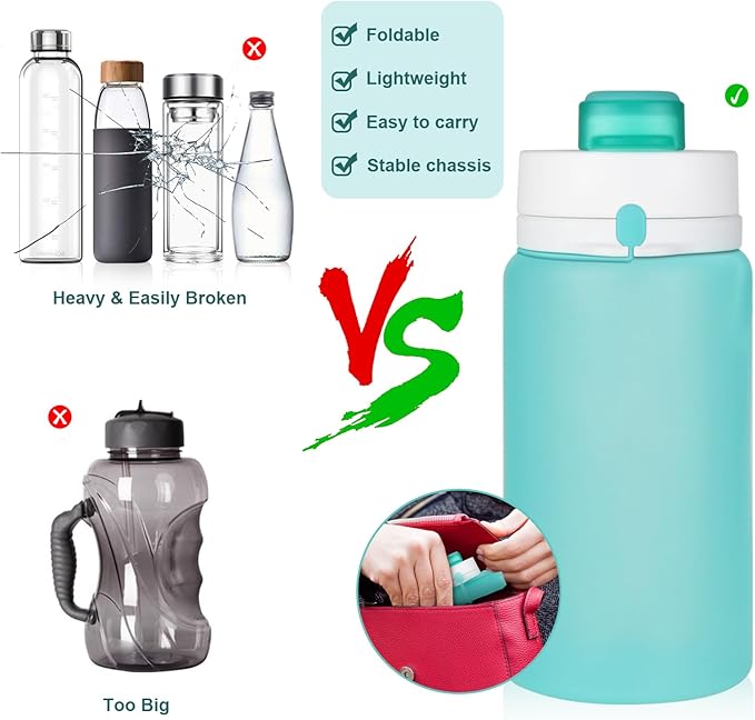 Collapsible Water Bottle, Foldable Water Bottle BPA Free Reusable Lightweight Leak-Proof Travel Silicone Water Bottle for Travel, Gym, Hiking, Office, Camping