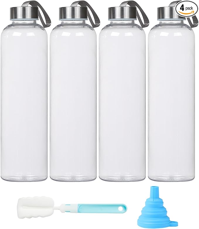 Plastic 27 Oz Water Bottle Clear Bottles Reusable Leak-Proof Seal Bottle with Stainless Steel Lids and Cleaning Brush for Fitness,Sports,Travel (4)