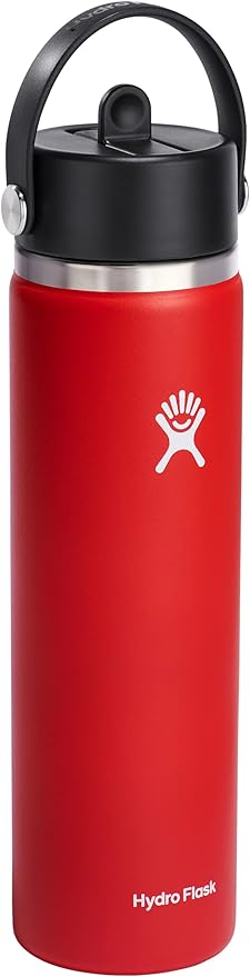 HYDRO FLASK Wide Mouth vacuum insulated stainless steel water bottle with leakproof closeable straw lid for cold water drinks, sports, travel, car and school