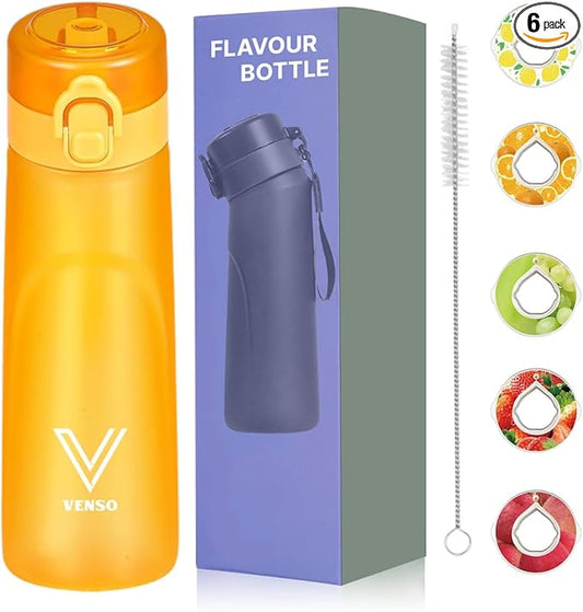 Water Bottle 650 ml scent water bottle with 5 flavor pods,Leak proof and BPA-free sports air water bottle with straw,suitable for outdoor sports 0 sugar 0 calorie Ideal gift orange
