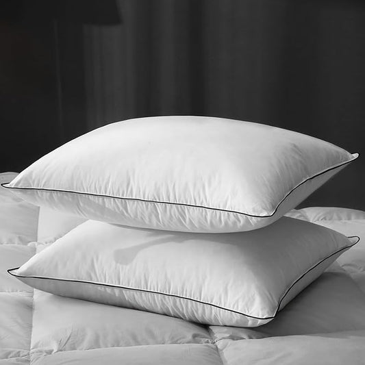 Hotel Feather Pillows Standard Size Set of 2, Hybrid Goose Down Pillow Composite with Mef tek™ Memory Foam, Firm Bed Pillows with Organic Cotton Cover (White,20"x26")