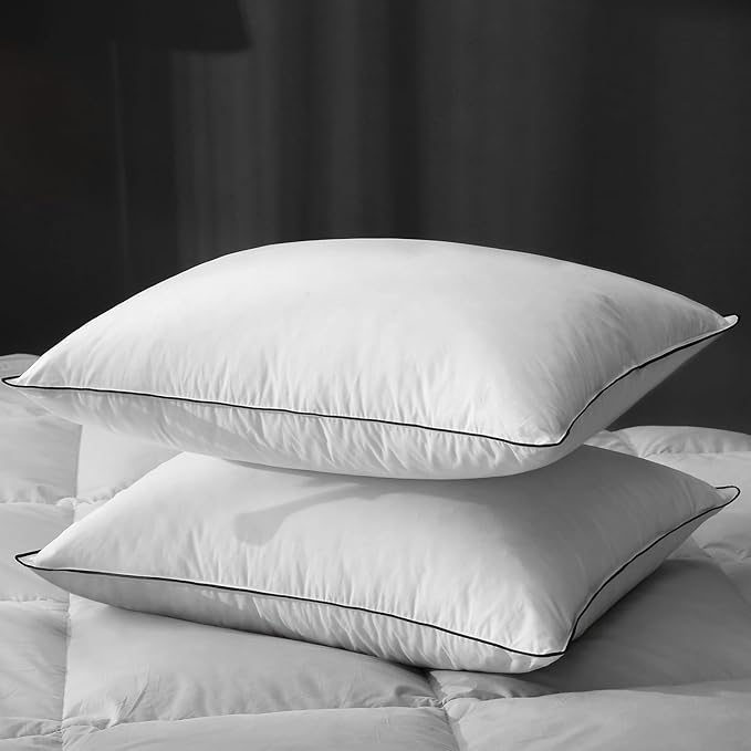 Hotel Feather Pillows King Size Set of 2, Hybrid Goose Down Pillow Composite with Mef tek™ Memory Foam, Firm Bed Pillows with Organic Cotton Cover (White,20"x36")
