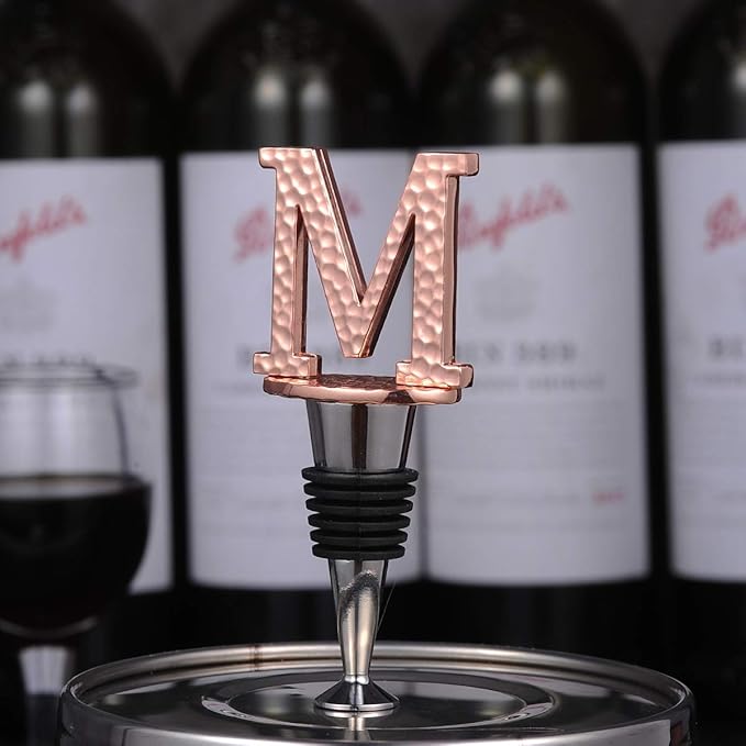 Miicol Wine Bottle Stopper, Prosecco Stopper, Rose Gold Wine Stopper, Personalised Champagne Stopper, Initial Wine Stopper, Funny Prosecco Gift, Wine Lovers Gift, Letter M