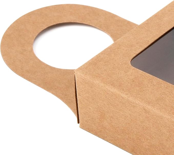 JAPCHET 50 PCS Paper Wine Bottle Box, Kraft Wine Bottle Box with Hanging Hole and Clear Window Wine Kraft Box for gift giving, wedding and Christmas party