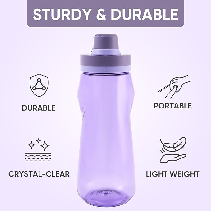 Kerilyn 32oz Water Bottle, Wide Mouth Plastic Water Bottles Chug Lid Sports Water Bottle, Reusable Water Bottle With Handle, Leak-Proof Clear Water Bottle for Travel, Fitness, Men, Women, Purple