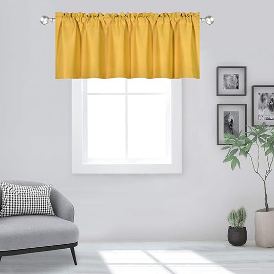Gold Yellow Valance for Windows 60x18 Inch Solid Thermal Insulated Blackout Rod Pocket Kitchen Short Curtain Toppers Valance for Bathroom Living Room 1 Panel