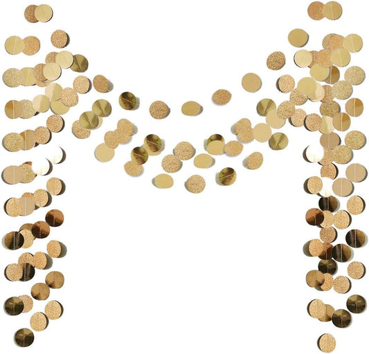 6 Pcs Glitter Champagne Gold Paper Circle Dots Garland (52 Feet) Party Hanging Bunting Birthday Party Decorations Engagement Party Bridal Shower Wedding Baby Shower Christmas Supplies Photo Backdrop