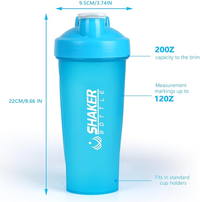 Shaker Bottle,600ml Classical Protein Shaker Cup with Mixing Ball for Smooth blending, Leak-Proof GYM Workout Water Bottles for protein& Smoothie Shake，Bpa Free (20oz / Blue)