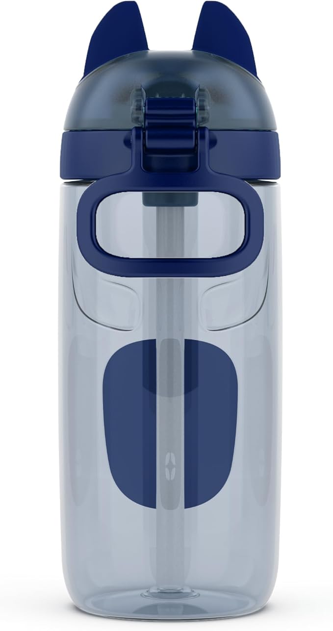 Ello Ellies 16oz Plastic Kids Water Bottle with Straw and Built-in Carrying Handle and Leak-Proof Locking Lid for School backpack, Lunchbox and Outdoor Sports