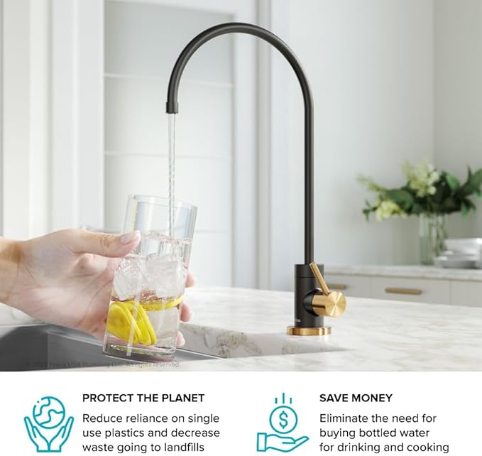 KRAUS Purita™ Single Handle Drinking Water Filter Faucet for Reverse Osmosis or Water Filtration System in Brushed Brass/Matte Black, FF-100BBMB
