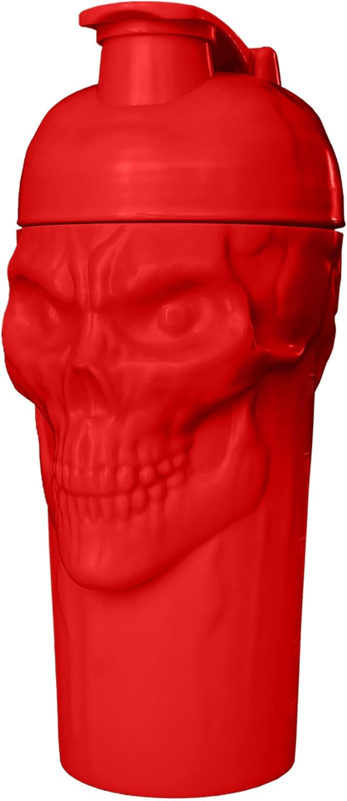 JNX SPORTS The Curse! Skull Shaker Bottle, 24-Ounce, Red Limited Edition, Supplement Mixer with Classic Loop Top