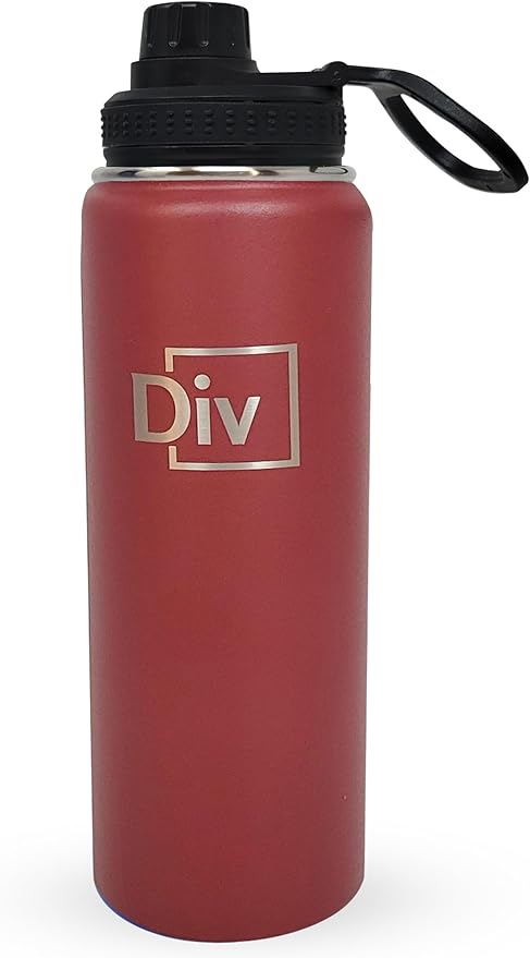 Sports Water Bottle - 22 oz., 3 lids, Stainless Steel Gym & Sports Water Bottle, Leak Proof, Double Walled, Insulated, Thermos Flask (Maroon)