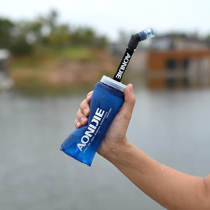 TRIWONDER TPU Soft Folding Water Bottles BPA-Free Collapsible Flask for Hydration Pack - Ideal for Running Hiking Cycling Climbing (Straw)