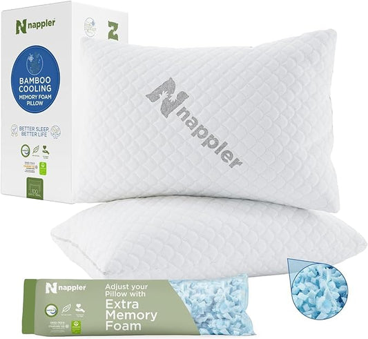 Cooling Pillow for hot Sleepers - Bed Pillows King Size Premium Set of 2 - Supportive Breathable Adjustable Shredded Memory Foam - Medium to Firm Pillows for Back, Stomach & Side Sleepers