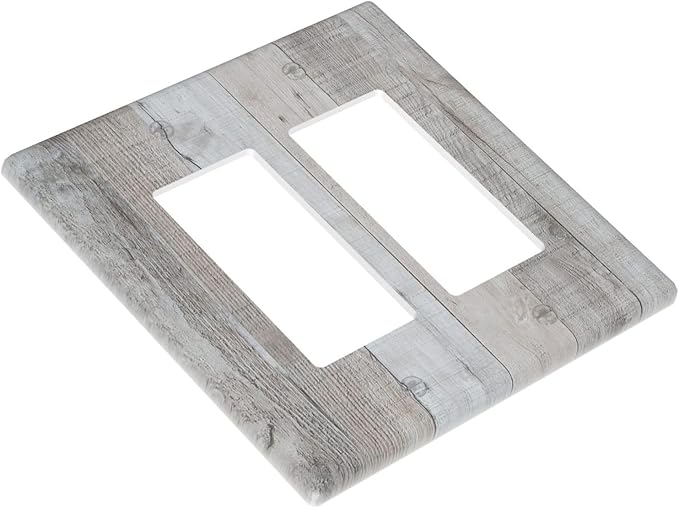 Rustic Grey Wood Shiplap 2 Gang Rocker Decora Light Switch Cover Decorative Vintage Country Outlet Covers Wall Plate Electrical Faceplate Switchcovers GFCI for Farmhouse Bathroom Bedroom Decor