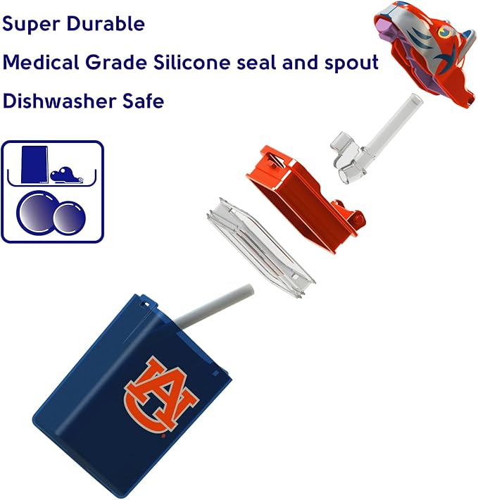 Reusable Water Bottle | Officially Licensed NCAA Sports Bottle | BPA Free | Dishwasher Safe | Tiger Aubie Mascot | 8 oz Drink in auburn Box - Auburn University