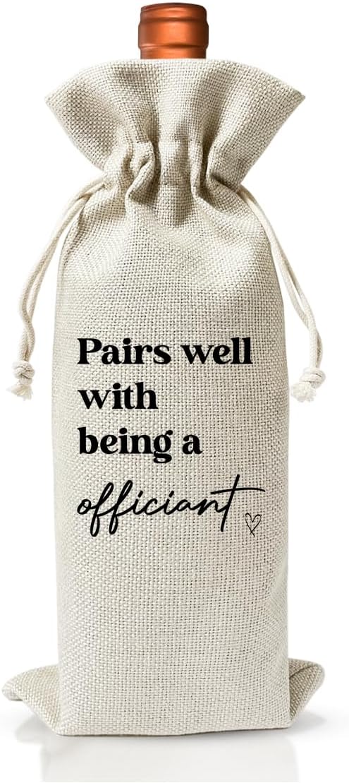 Engagement Officiant Gift Wine Bag, Wedding Officiant Gift, Wedding Proposal Gift, Ordained Minister and Pastor Appreciation Gift, Wedding Party Supply Favor, Officiant Gift Idea, Cotton Linen Bag