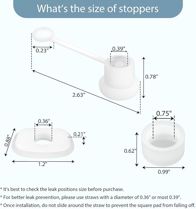 2 Set Spill Stoppers for Stanley Cup 20oz/30oz/40oz/64oz, Leak Proof Accessories for Stanley Tumbler with Straw Cap and Square Pad and Round Cover (White, 2)