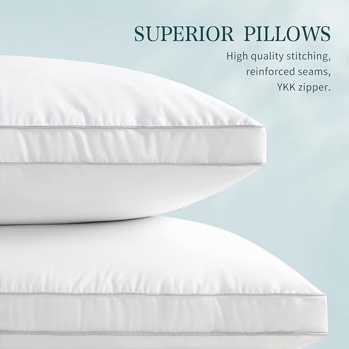 Standard/Queen Size Set of 2 - Adjustable Down Alternative Bed Pillows - Stomach, Luxury, Cooling Neck Pillow for Sleeping Back, and Side Sleepers (Queen (Pack of 2))