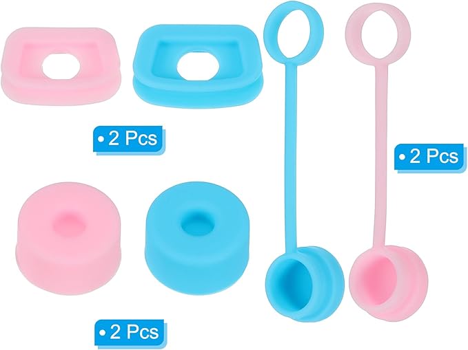 PATIKIL Silicone Spill Stopper for Straw Cup 1.0 40oz/ 30oz, Set of 6 Tumbler Accessories Including 2 Straw Cover Cap, 2 Square Spill Stopper and 2 Round Leak Stopper, Pink/Blue