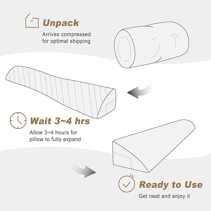 WdFour Bed Wedge Pillow, Wall and Mattress Gap Filler. Incline, Slanted Sweat-Proof Pillow for Neck and Back Pain Relief Anti-snoring for Comfortable Sleeping.(Chocolate, California King(72Wx10Dx6H))