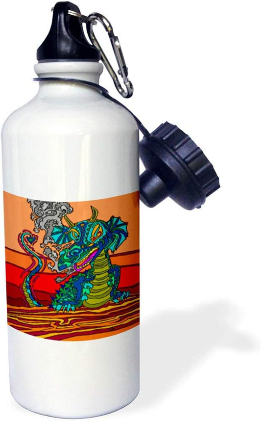 3dRose HAPPY DRAGON DOG Sports Water Bottle, 21 oz, Multicolor