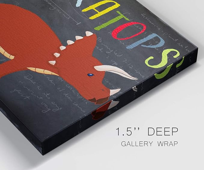 Renditions Gallery Canvas Animal Wall Art Modern Decorations Paintings Colorful Playful Triceratops Vibrant Dinosaur Canvas Wall Hanging Artwork for Kids Bedroom Nursery - 24"x36" LT33