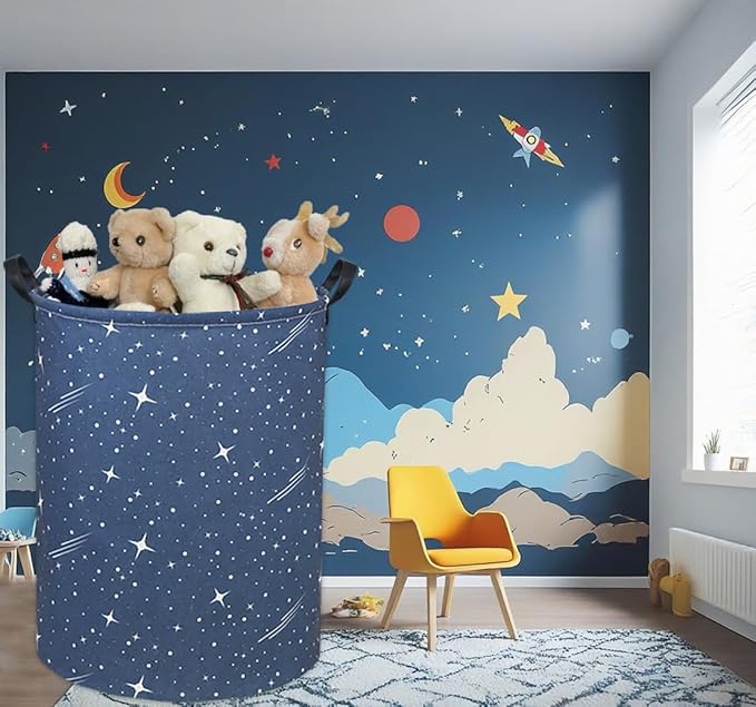 Star Kids Laundry Basket Baby Hamper Starry sky Toy Storage Bin for Boys Room Decor Baby Nursery Hamper Gift Baskets for Bedroom Bathroom(Starry Sky)
