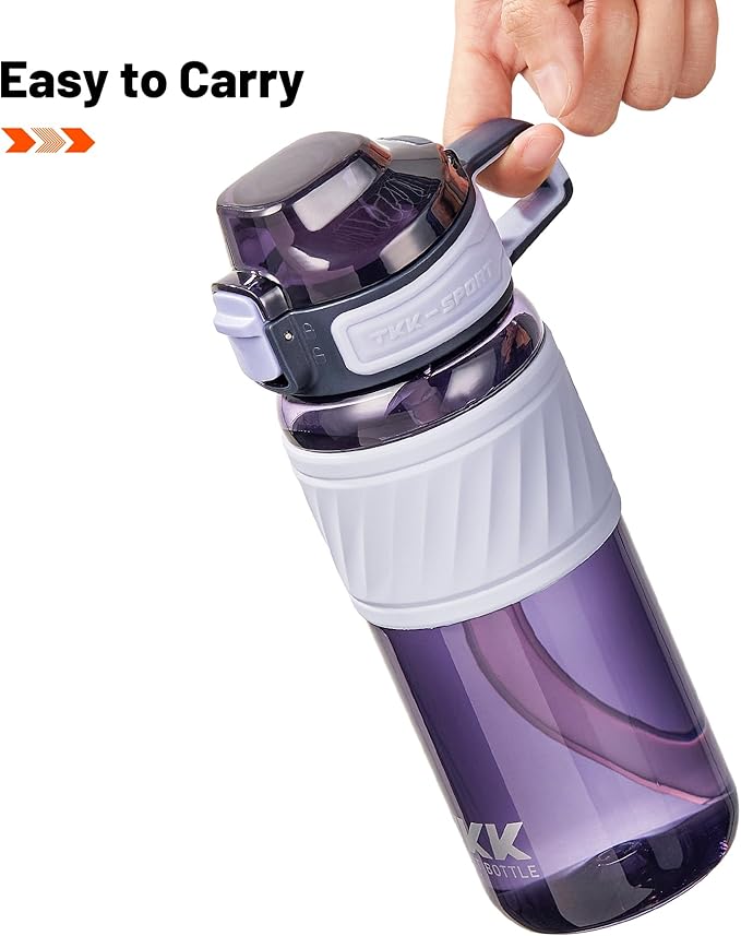 TKK 20oz Sports Water Bottles with Removable Straw Durable BPA Free Tritan Bottles Leak-Proof Water Bottles for School, Fitness, Gym, Outdoor, Purple