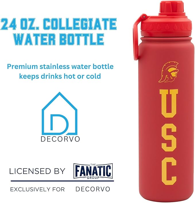 USC Logo Water Bottle - Red Double Walled Stainless Steel 24 oz Keeps Drinks Cold or Hot