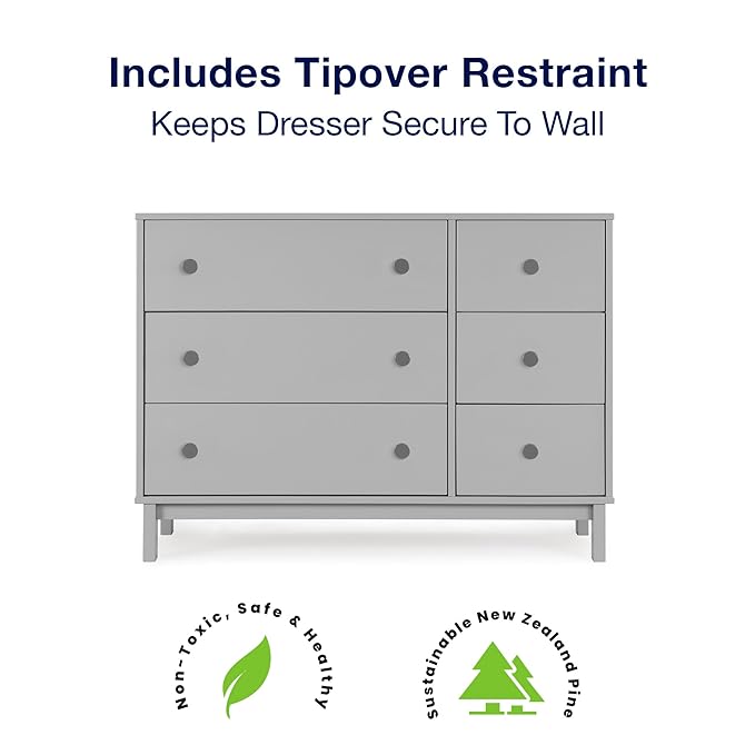 GAP babyGap Legacy 6 Drawer Dresser with Interlocking Drawers - Greenguard Gold Certified, Grey/Dark Grey