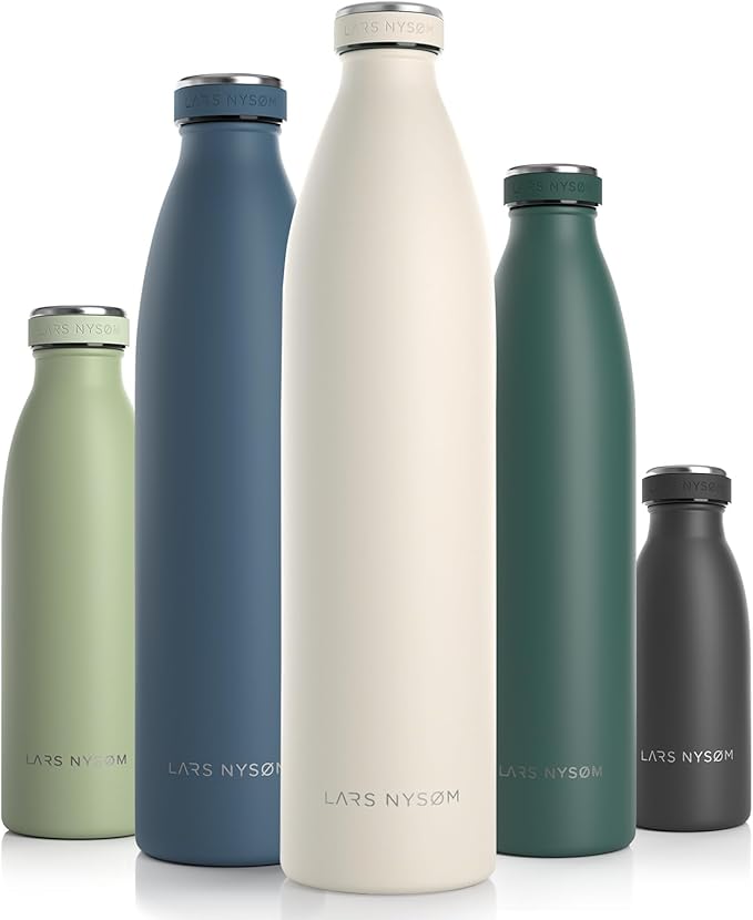 LARS NYSØM Stainless Steel Insulated XL Water Bottle 12oz 17oz 25oz 34oz 51oz | BPA-free Insulated Thermo Flask for Hot and Cold Beverages | Leakproof Large Drinking Bottle (Buttercream, 51oz)