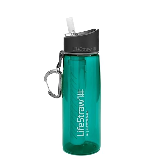 LifeStraw Go Water Filter Bottle with 2-Stage Integrated Filter Straw for Hiking, Backpacking, and Travel, Teal, 22, Model:LSG201DT08