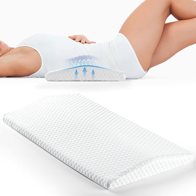 Memory Foam Lumbar Support Pillow for Back Pain Relief - Ergonomic Triangle Wedge Bolster Cushion for Spine Alignment - Waist Pillow for Side, Back, and Stomach Sleepers - Ideal Gift (White)