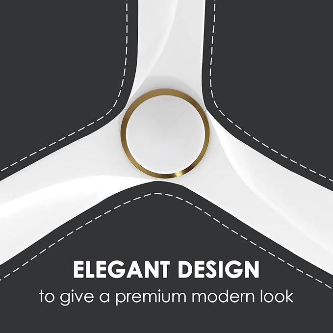 WINGBO 60 Inch DC Ceiling Fan with Lights and Remote Control, 3 Reversible Carved Wood Blades, 6-Speed Noiseless DC Motor, Modern Ceiling Fan in Brass Finish with White Blades