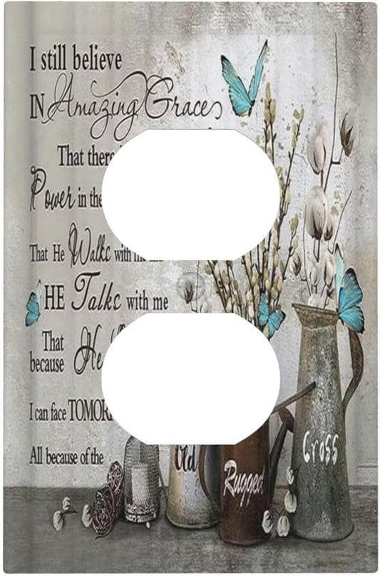 Blue Butterfly Rustic Flower Inspirational Quotes Single Duplex Wall Plate Covers Light Switch Cover 1 Gang Outlet Plate Decorative Switchplate Covers Electrical Faceplate for Farmhouse Bedroom Decor