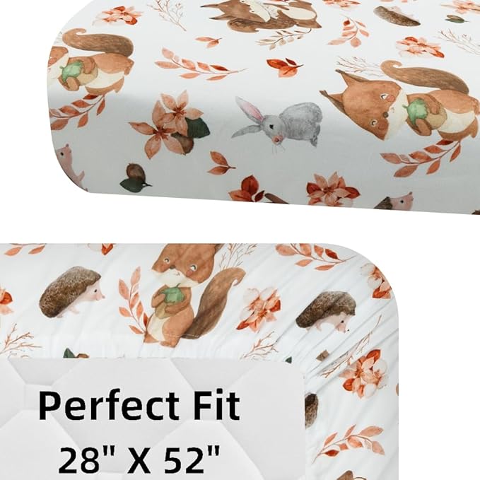 4 Pack Woodland Forest Animals Wood Neutral Unisex Fitted Baby Crib Sheets Set for Baby Boys or Girls (Beer, 52 * 28)