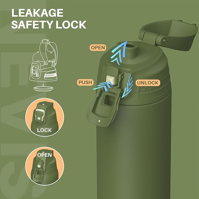 Insulated Sports Water Bottle, Stainless Steel Water Bottles with Locking Flip Top Lid, Insulated Bottle with Double-Wall Vacuum Insulation for Fitness and Outdoor Enthusiasts