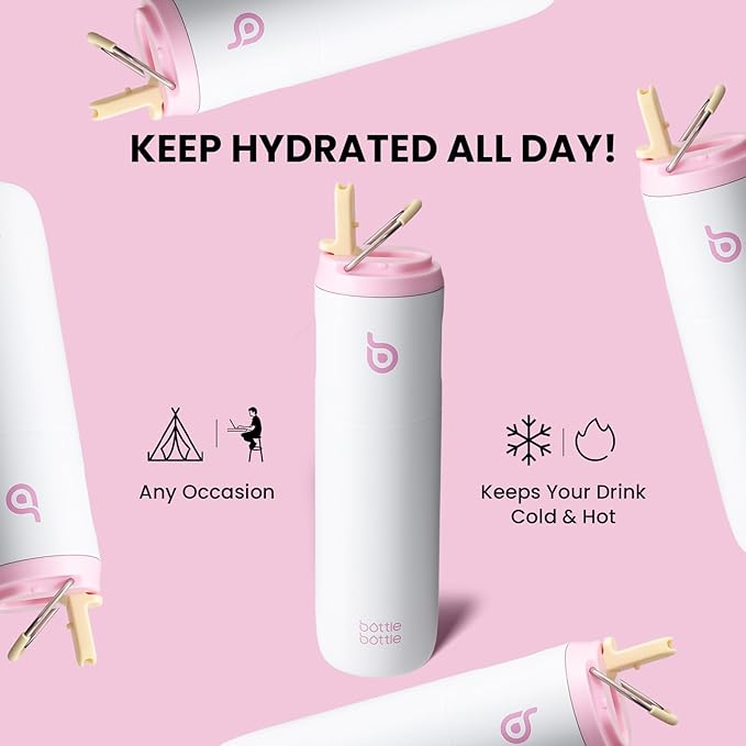 BOTTLE BOTTLE Insulated Water Bottle 24oz with Straw Lid and Handle for Sports Travel Gym Stainless Steel Water Bottles Double-Wall Vacuum Metal Thermos Bottles Leak Proof BPA-Free