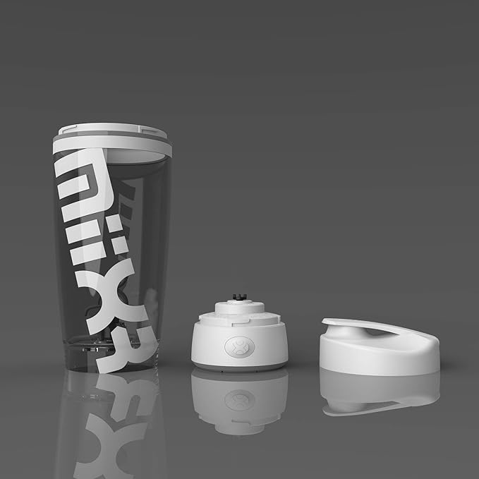 Promixx Original Shaker Bottle (MiiXR Edition) - Battery-powered for Smooth Protein Shakes - BPA Free, 20oz Cup (White/Gray)