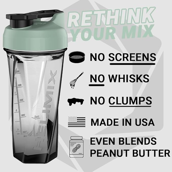 HELIMIX 2.0 Vortex Blender Shaker Bottle Holds upto 28oz | No Blending Ball or Whisk | USA Made | Portable Pre Workout Whey Protein Drink Shaker Cup | Mixes Cocktails Smoothies Shakes | Top Rack Safe